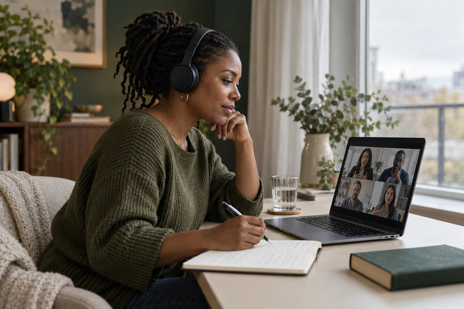 A professional joining a remote learning discussion